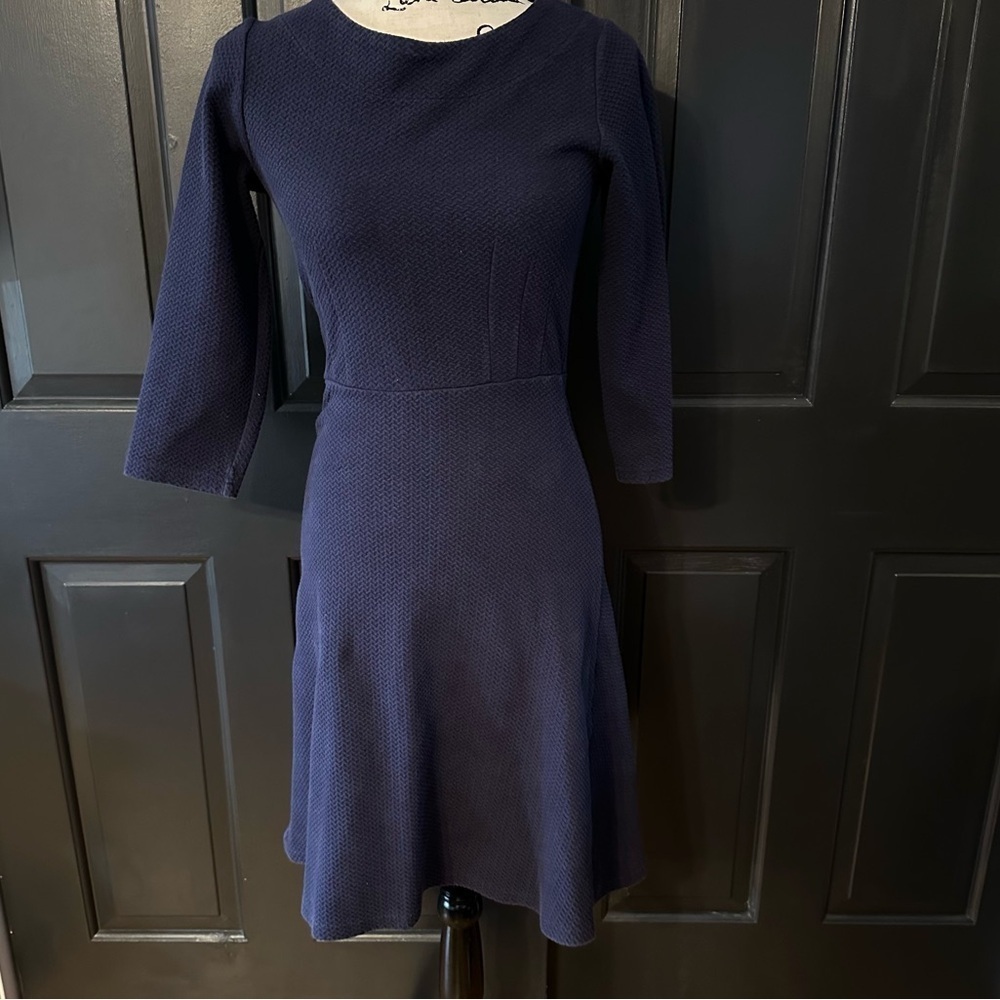 Joules Womens Shay waisted Dress SZ 4 Blue Textured(v)